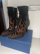 Black Crystal Embellished Suede Stiletto Heel Ankle Boots