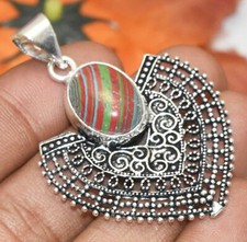Rainbow Calsilica Gemstone Pendant 925 Silver Plated U311-C180