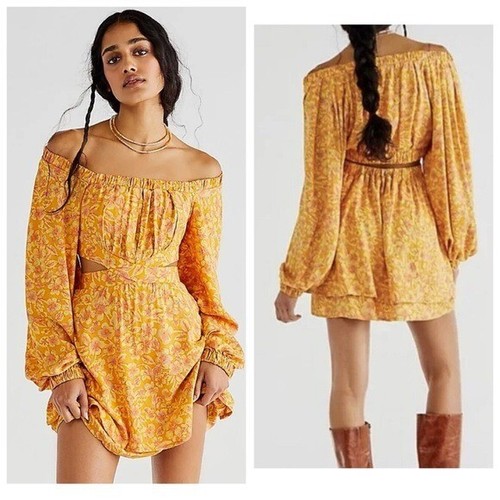 Free People Jael Printed Mini Dress Size Medium Cut out sides Boho Western - Picture 8 of 9