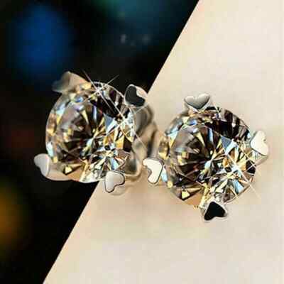 3Ct Lab Created Diamond Solitaire Stud Earrings 14K White Gold Plated Silver