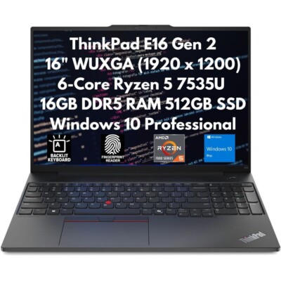 New Lenovo ThinkPad E16 Gen 2 16'' FHD+ Ryzen 5 7535U 16GB 512GB SSD CAM FPR W10P