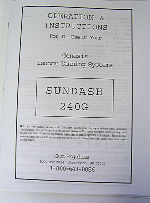 Ergoline Sundash 240G Operation Instruction Manual genesis Indoor Tanning