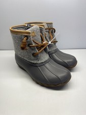 Sperry Top Sider Saltwater Kids Size 10M Duck Rain Boots Wool Gray STL163900
