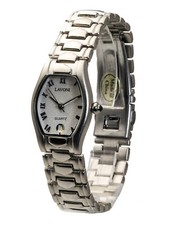 LAVONI:WOMENS STAINLESS STEEL METAL BAND OVAL...