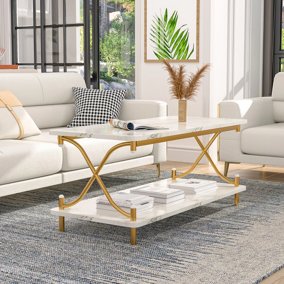 Coffee Tea Table Center Console Table With Wood Storage Shelf For Living Room - Image 3 of 4