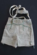 VINTAGE 1970'S GRAY GREEN SUEDE AUTHENTIC BOY'S LEDERHOSEN SHORTS SIZE 24" WAIST