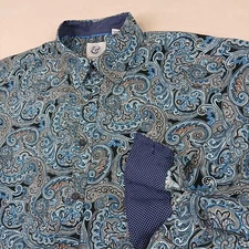 Kilburne & Finch XXL Mens Shirt Casual Blue Paisley Long Sleeve Flip Cuff