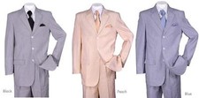 New Men's 3 button Seersucker Suit Jacket Pants Black Peach Blue 38R 56L ST802