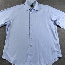 David Donahue Dress Shirt Mens 18 34/35 Blue Cotton Long Sleeve Button Up Casual
