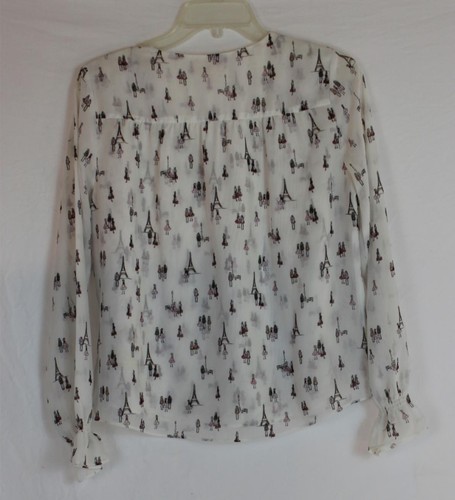 MAISON JULES PARISIAN SHOPPERS PRINT WHITE SHEER BLOUSE SZ. S NWOT DHA194 - Picture 2 of 3