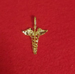 Authentic 14KT GOLD PLATED CADUCEUS CHARM PENDANT - 2735