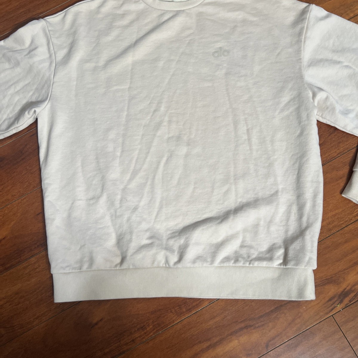 Alo Yoga Accolade Crew Neck Pullover Athletic Cream Beige Gym Sweater Adult XL View 5