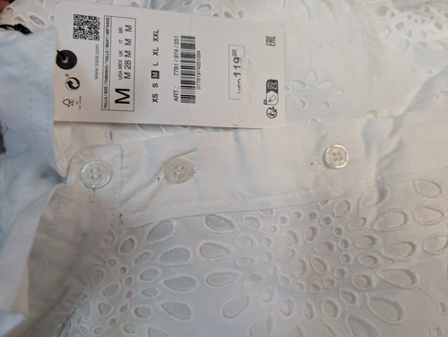ZARA NEW OPENWORK EMBROIDERED SHIRT DRESS WITH BELT WHITE XS S M L Measurements - Picture 21 of 23