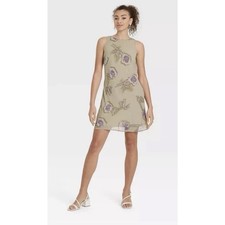 Wild Fable Women's Mini Slip Dress Green Floral Green Size Small
