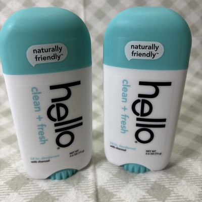 2x-HELLO CLEAN + FRESH Deodorant w/Activated Charcoal & Clean + Fresh- 2.6oz Ea