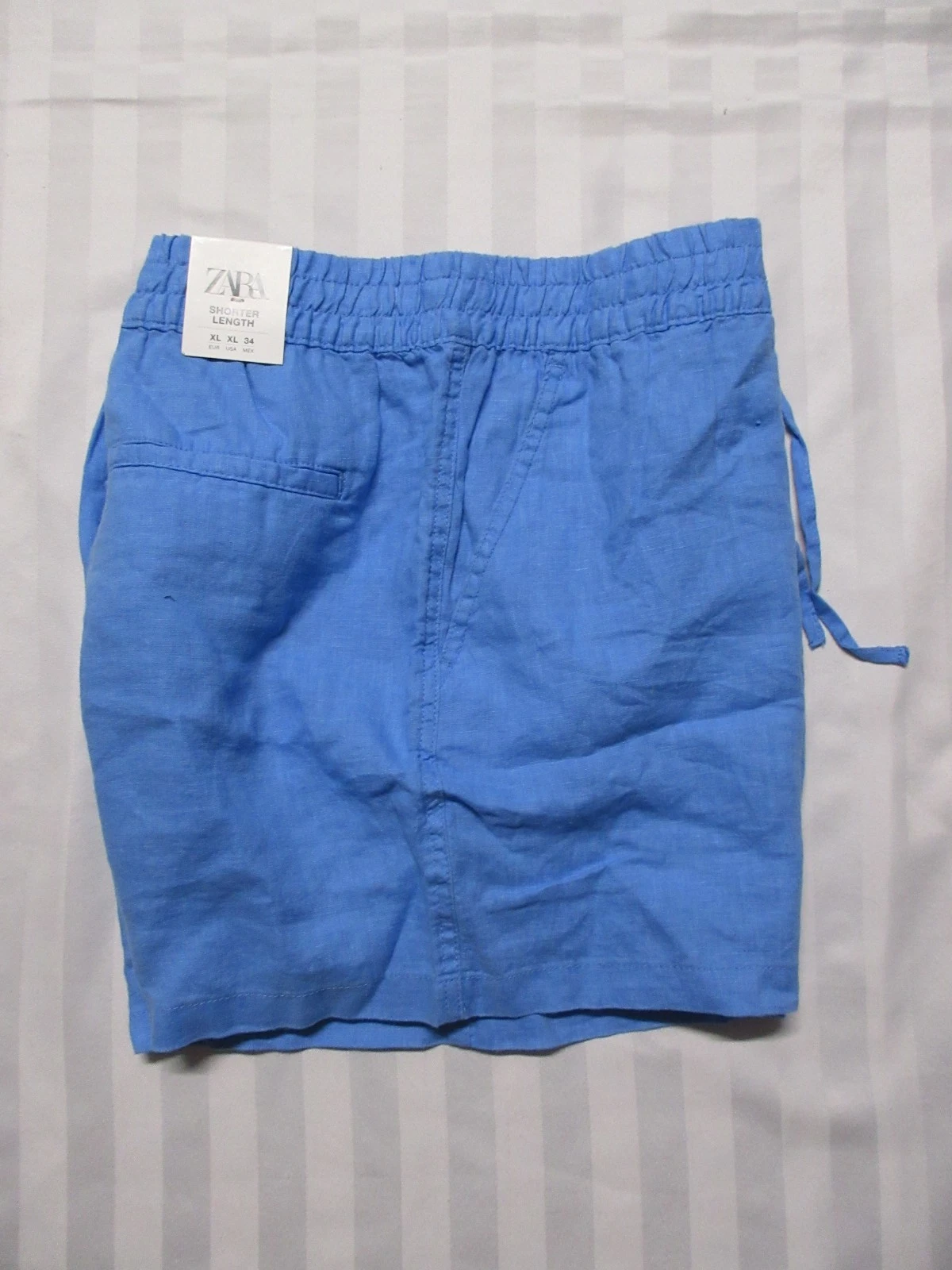 ZARA Men's Blue Linen Relaxed-Fit Prepster Chino Shorts 8574-364-420 Size XL