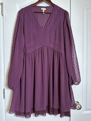 Matilda Jane Dress XL Swiss Dot Merlot Festive Baby Doll Sheer Sleeve Lined