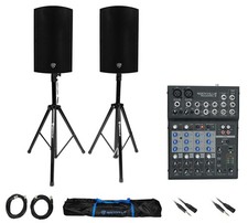 2 Rockville TITAN15 v2 15" 2000w Powered DJ PA Speakers w/DSP Mixer Stands Bag