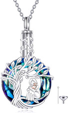 Cat Cremation Urn Necklace for Ashes Sterling Silver Crystal Moon Memorial Gifts