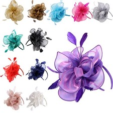 Women Fascinator Hat Flower Mesh Headband Lady Tea Party Headwear Headdress