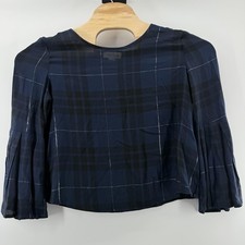 Charlie Paige Shirt Womens Medium Blue Plaid Bell Sleeve Lightweight Blouse Top