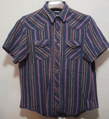 Vintage Wrangler Shirt XL Western Stripe Brushpopper Short Sleeve Pearl Snap