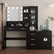 Vanity Desk with Mirror Power Outlet and 10 Lights Makeup Table with Drawers