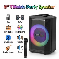 Portable Bluetooth Speaker with 8" Inch Woofer, TWS/USB/Micro SD/FM Radio/Light