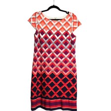 Eliza J Dress Red Orange Jersey Sheath Stretch Boho Cap Sleeve 10