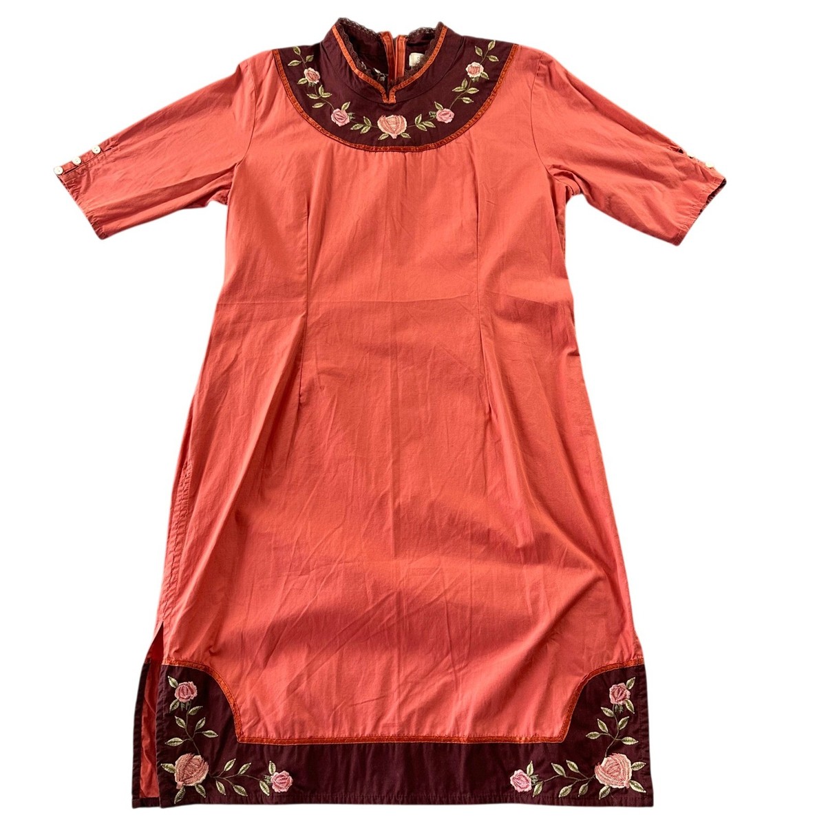 coral embroidered dress Coral Embroidered V Neck Maxi Dress (Plus) Coral / 2X main image 0
