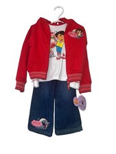 Vintage Y2K Dora The Explorer 3pc Outfit Jeans Top Hoodie 4T 2007 Nick Jr NWT