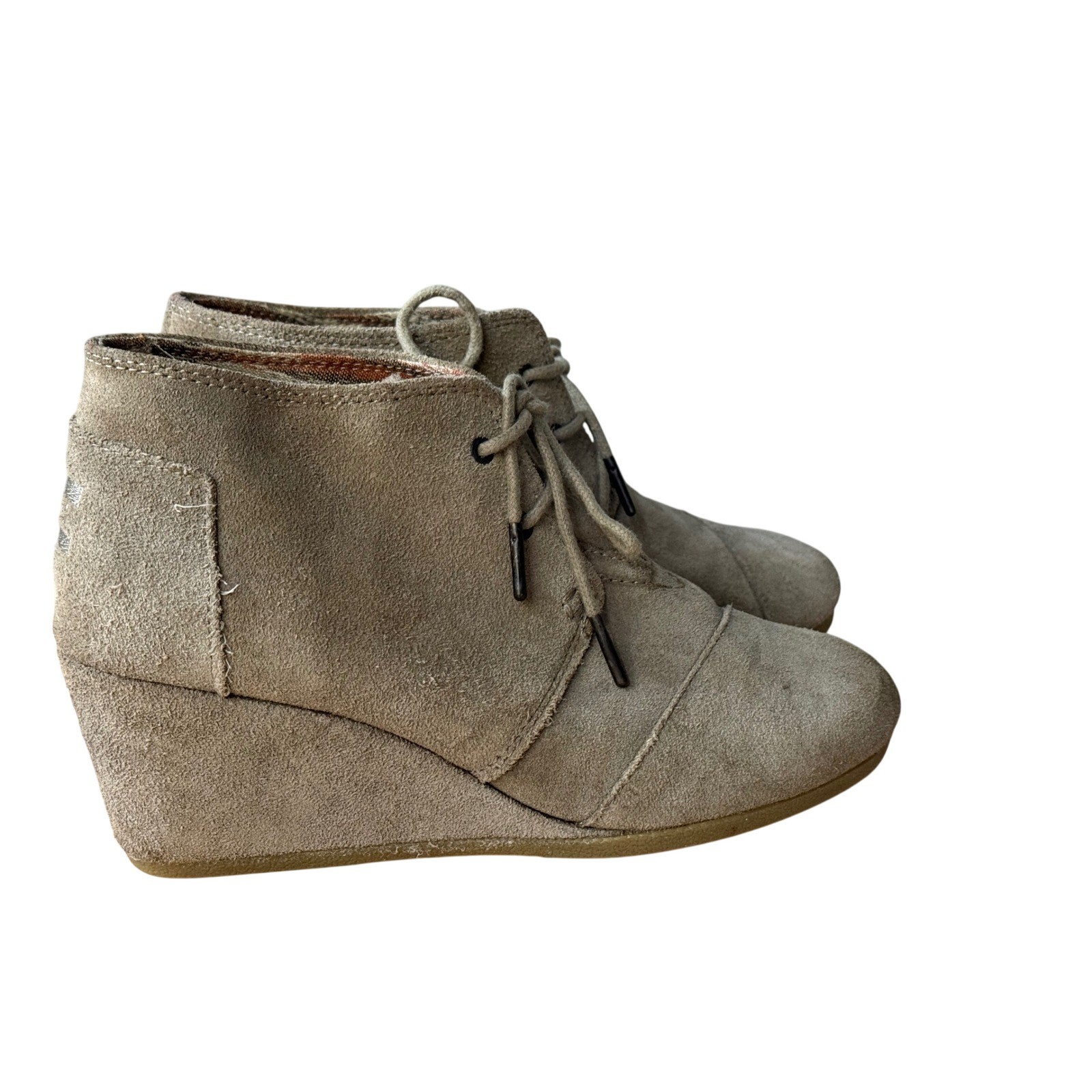 TOMS Womens Desert Wedge Taupe Suede Lace Up Ankle Booties Size 8.5