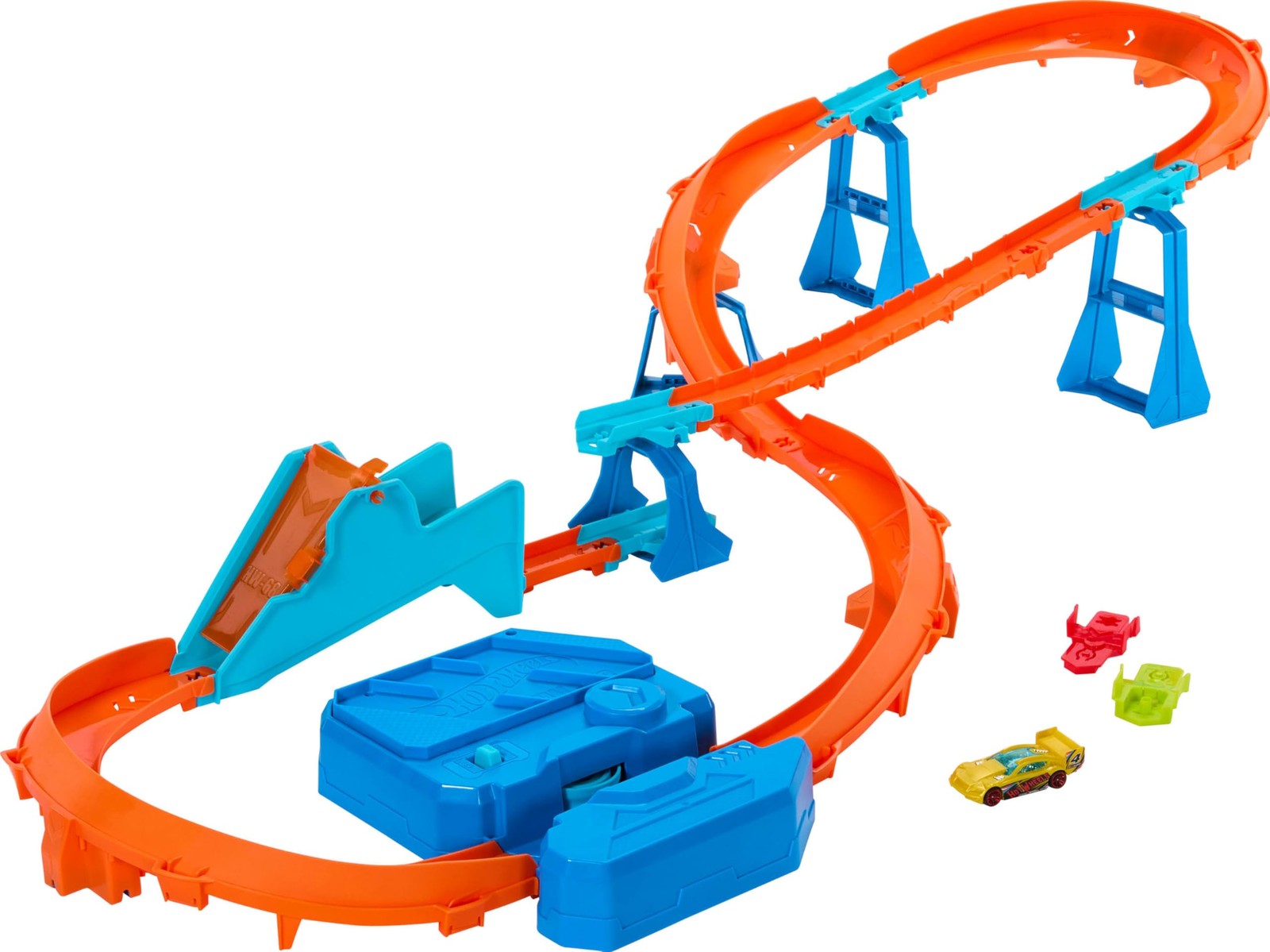 Toy Car Track Set, Deluxe Building Box with Motorized Booster, 1:64 Scale Veh...