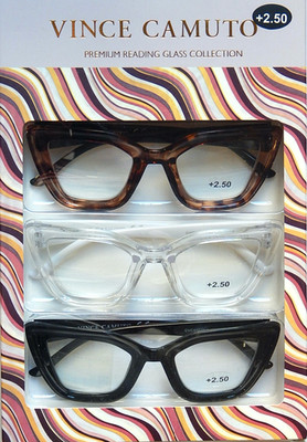 VINCE CAMUTO 3-PK PREMIUM READING GLASSES COLLECTION READERS +2.50 NEW AUTHENTIC