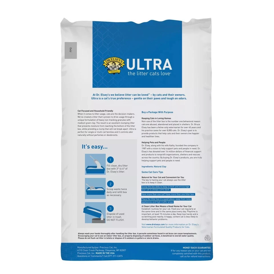Areia ultra aglomerada para gatos Dr. Elsey's 40 lb x3 sem perfume baixo rastreamento multi-gato - Imagem 3 de 4
