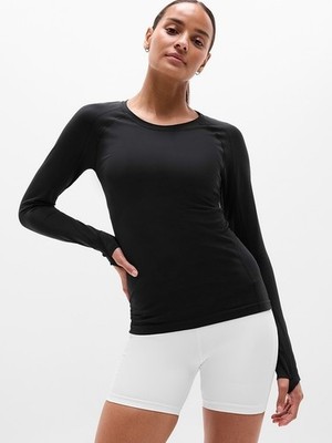 Athleta Momentum Flex Top Black Seamless Size Medium