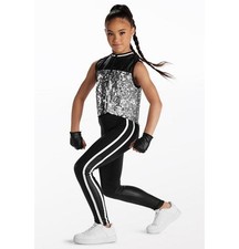 Dance Pre-Owned Costume Weissman 15469 Medium Child Silver 2 pc Hip Hop Sequin