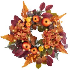 DecorbyHannah 18'' Fall Wreath for Front Door with Lights Pomegranate