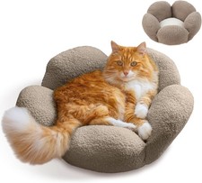 Purrfect Petals Flower Cat Bed with Plush Support and Raised Sides Tan 21 in