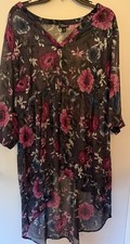 Torrid Womens Size 0 Floral Midi Dress Sheer Overlay Purple Pink Boho Romantic