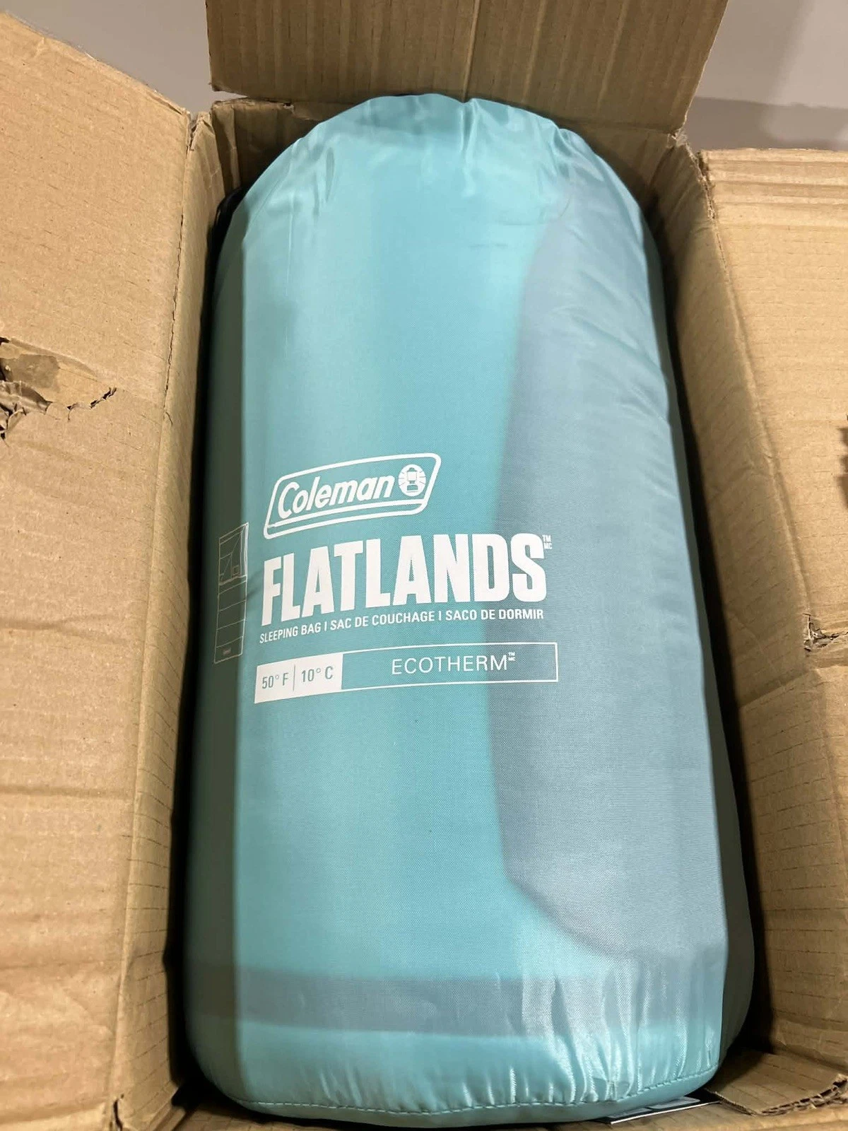 Coleman Flatlands EcoTherm Sleeping Bag Light Blue 50°F / 10°C Lightweight new