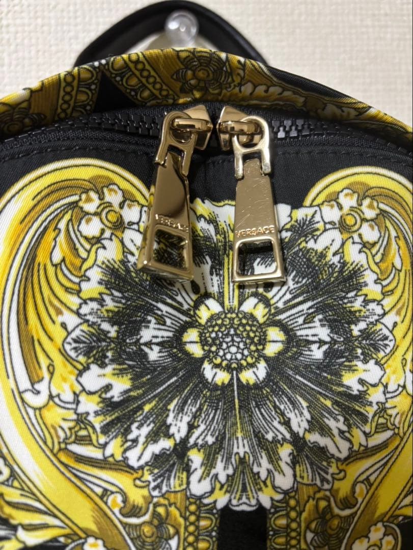 Versace Baroque Pattern Backpack Medusa Logo Black Gold Used thumbnail 5