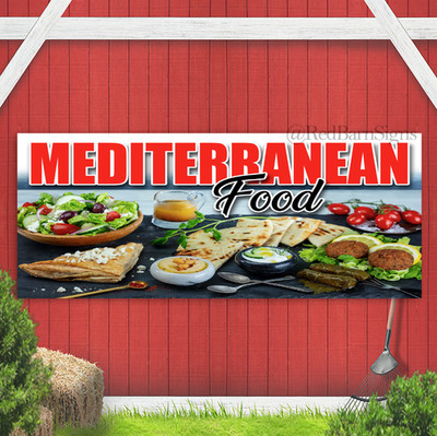Mediterranean Food Indoor Outdoor Banner Sign with grommets