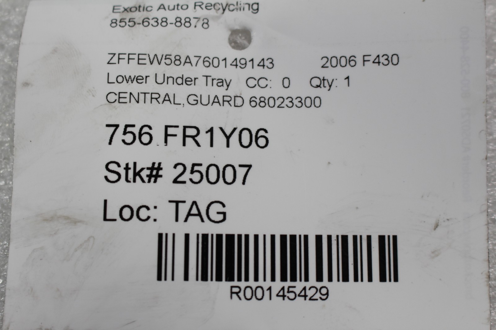 Ferrari F430 Coupe, Spider, Lower Under Tray, Center Section, Used, 68023300