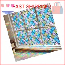 Sunbaby Window Privacy Film Stained Glass Decorative Rainbow Window Cling 3D Sta