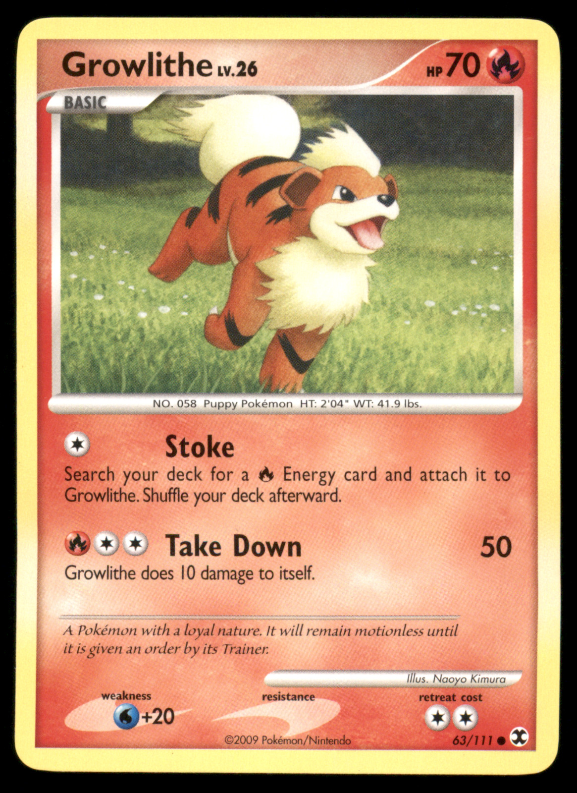 Growlithe 63/111 Rising Rivals Regular Non Holo 2009 Pokemon Light Played LP