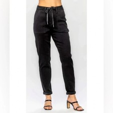 JUDY BLUE High Waisted Jet Black Patch Pocket Double Roll Cuff Jeans Size 29