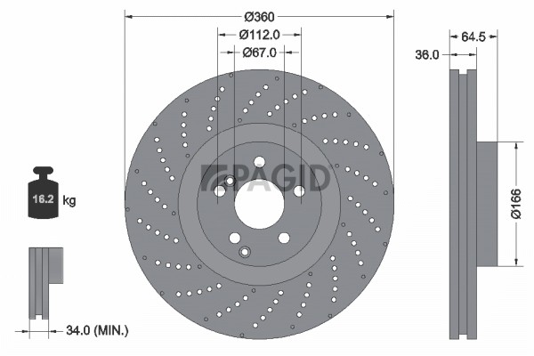 2X Pagid Bremsscheibe InnenbelüFtet Gelocht Ø360Mm FüR Mercedes-Benz C-Klasse-image