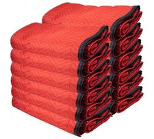 12PK 72"x80" Woven Moving Blankets for Furniture Appliance Protection - Red