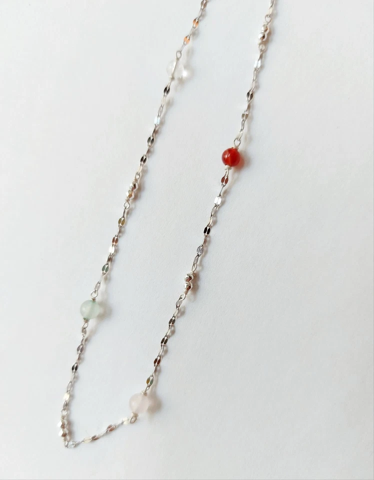 Collana in argento 925 chakra con ametista sodalite corniola quarzo rosa giada  - Immagine 2 di 4